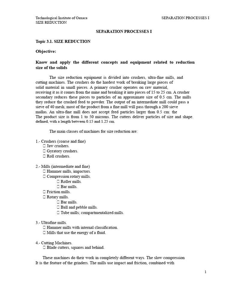 THEME 3.1. Size Reduction | PDF | Mill (Grinding) | Force