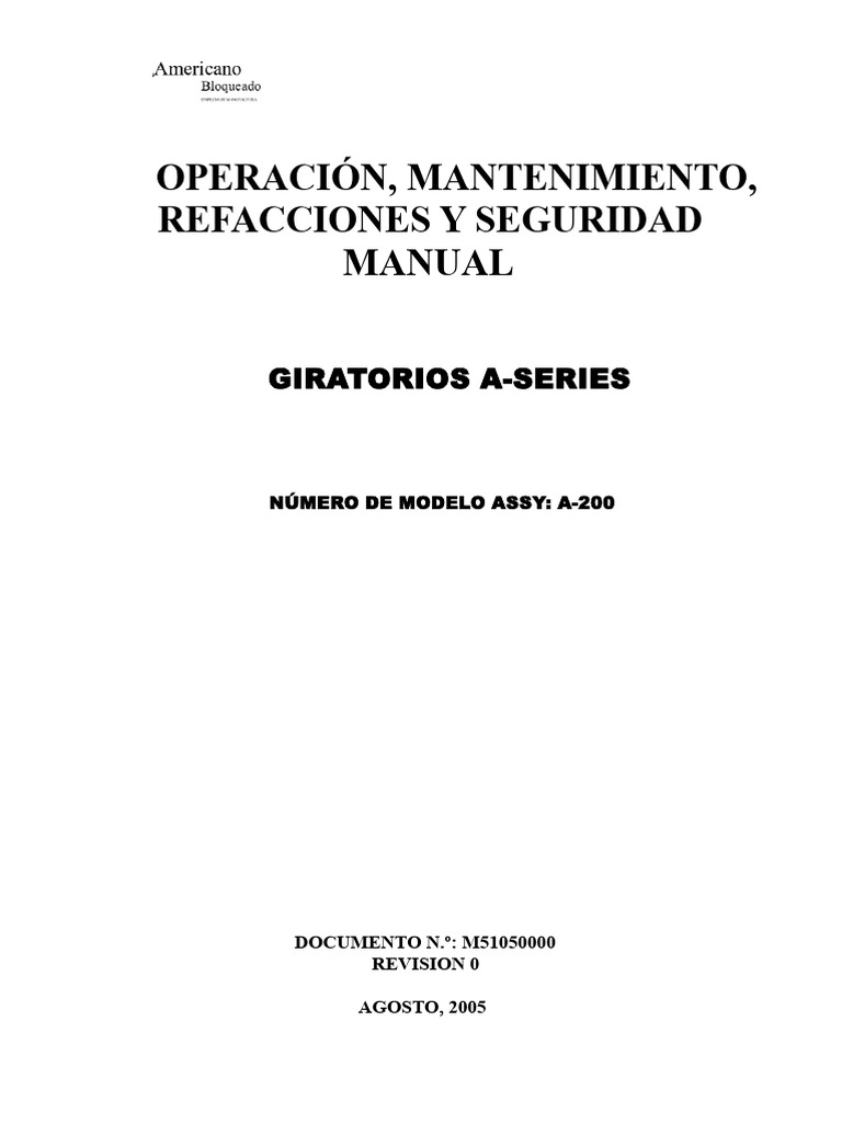 Manual de Operación y Mantenimiento A-200 | PDF | Rodamiento (Mecánico ...