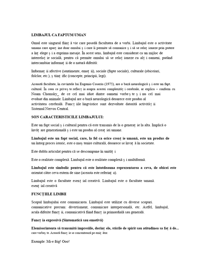 Limba Ca Facultate Umană | PDF