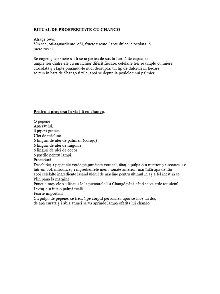 Ritualuri de Prosperitate Cu Chango Și Alții. | PDF