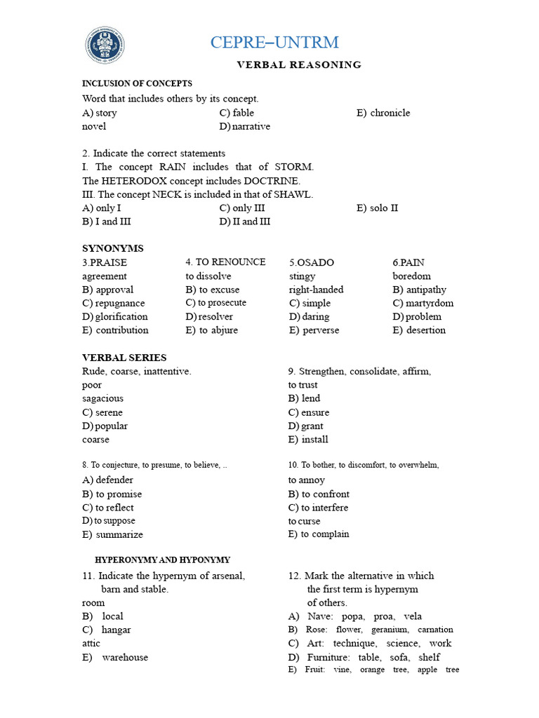 Verbal Reasoning Practice | PDF | Semantics | Lexical Semantics