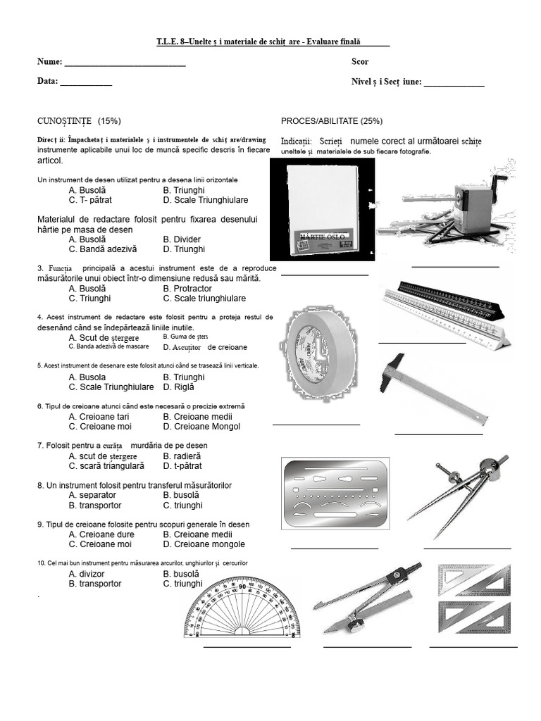 Chestionar Despre Uneltele Și Materialele de Schițare | PDF