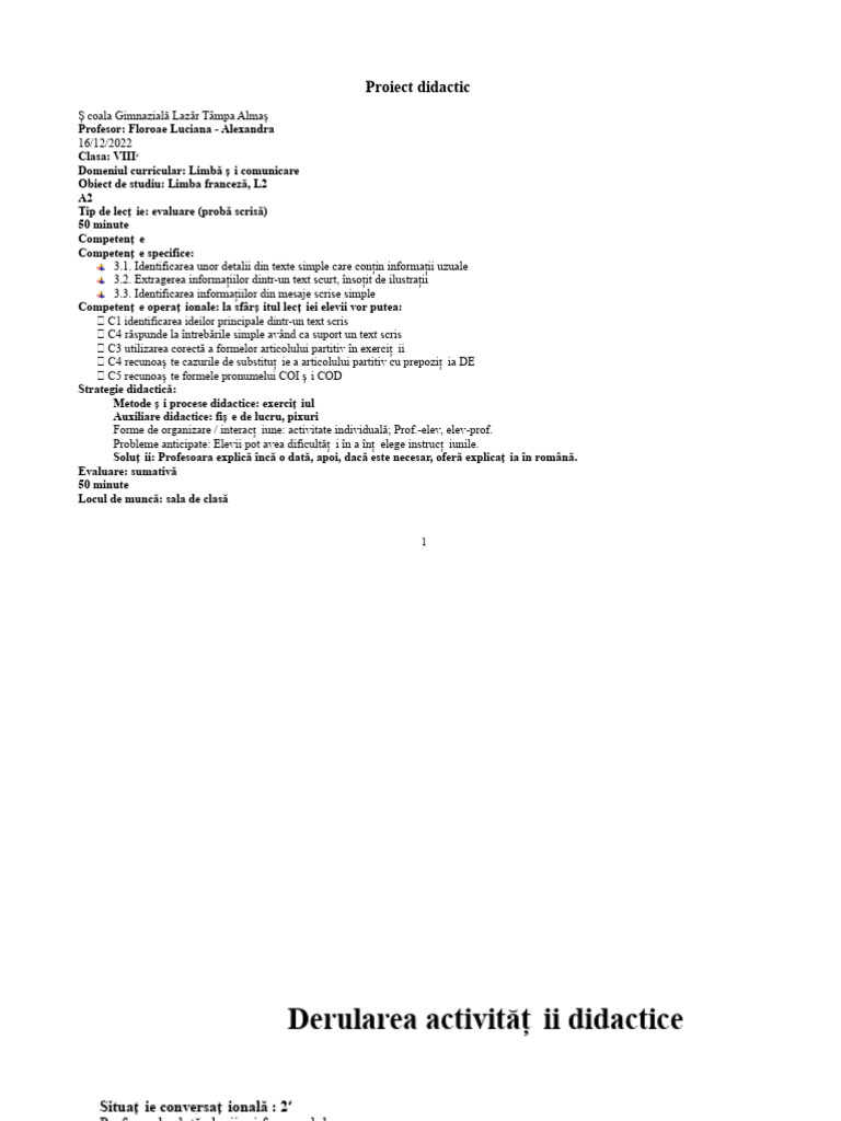 Proiect Test Cls 8 16.12.2022 | PDF