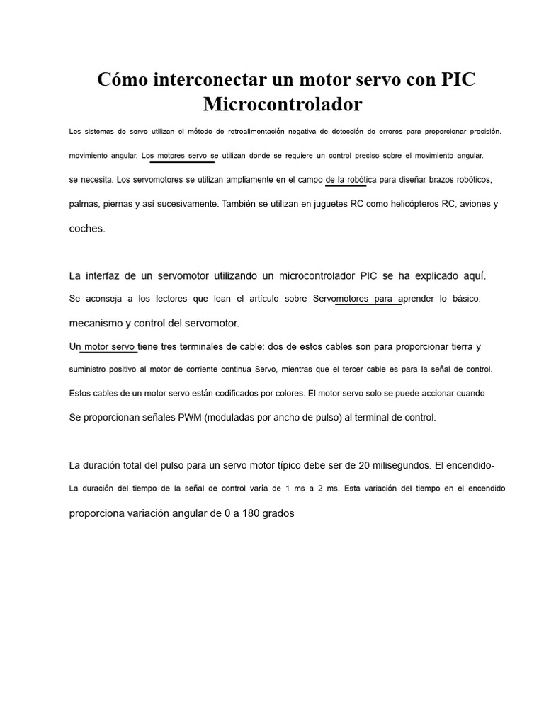Cómo Interconectar Un Motor Servo Con Un Microcontrolador PIC | PDF ...