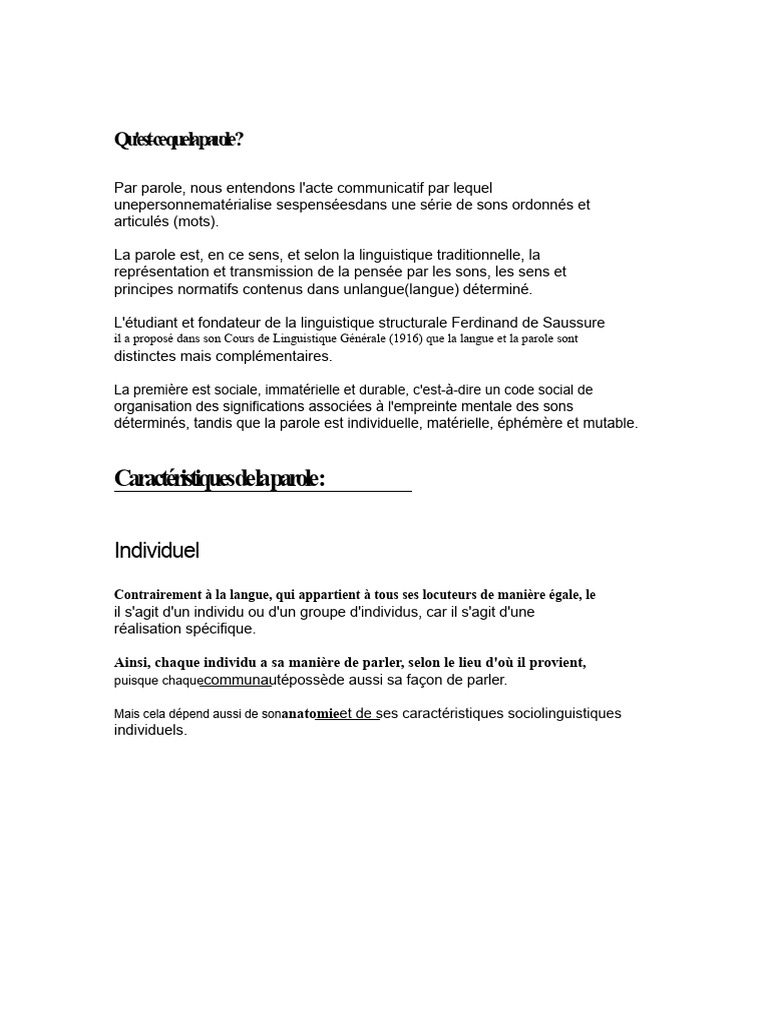 Définition et caractéristiques de la parole | PDF | Voix humaine | Discours