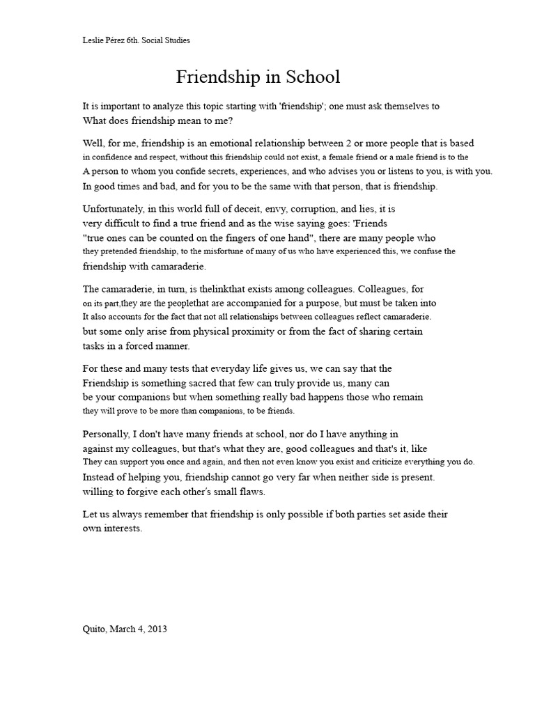 Friendship in School | PDF