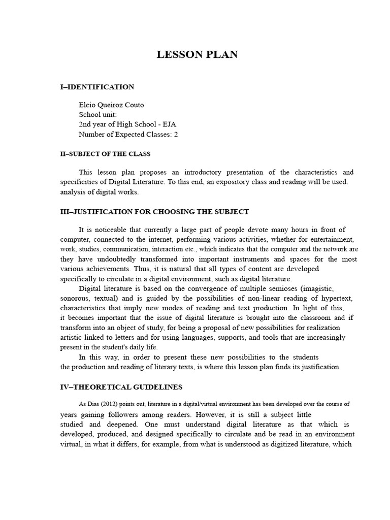 Digital Literature Lesson Plan for EJA | PDF