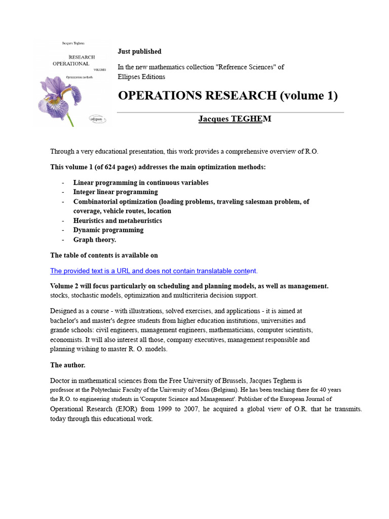 OPERATIONAL RESEARCH (Volume 1) | PDF