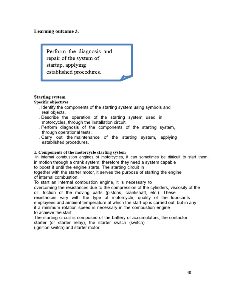 Motorcycle Starting System Diagnosis | PDF | Electric Motor | Internal ...