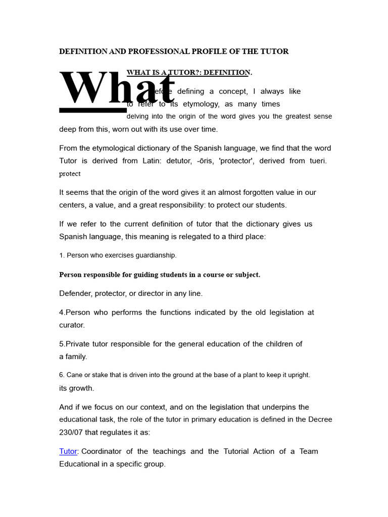 Tutor Definition and Professional Profile | PDF | Curriculum | Teachers