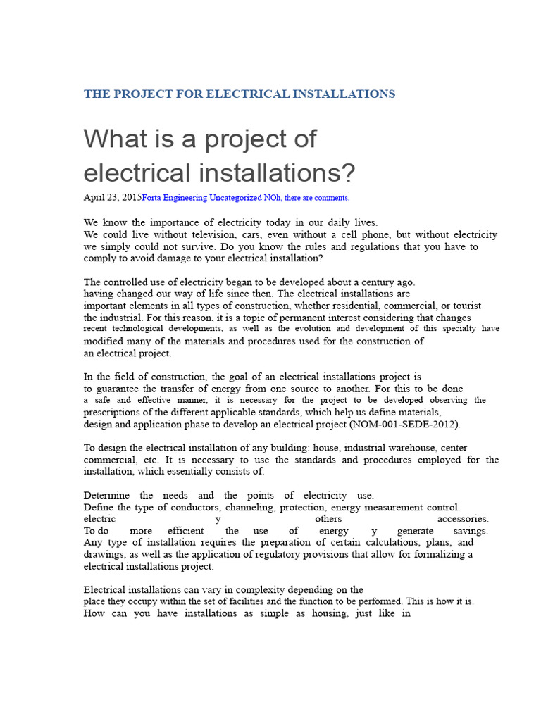 Electrical Installation Project Proposal | PDF | Electrical Wiring ...