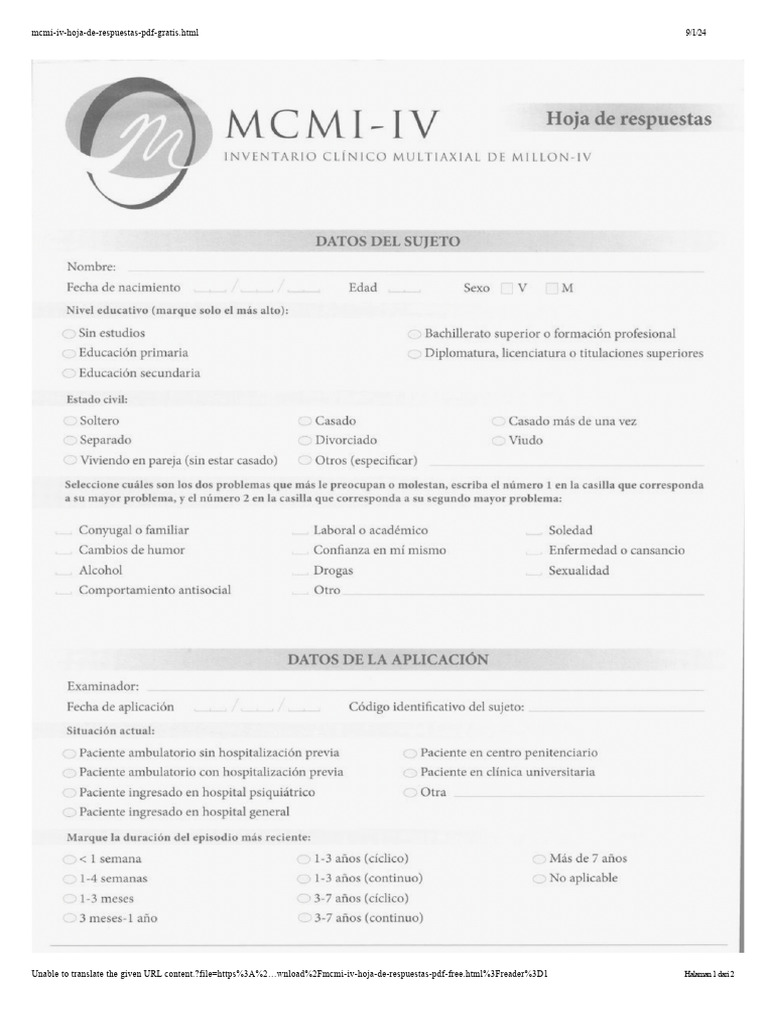 MCMI-IV Response Sheet PDF Free | PDF