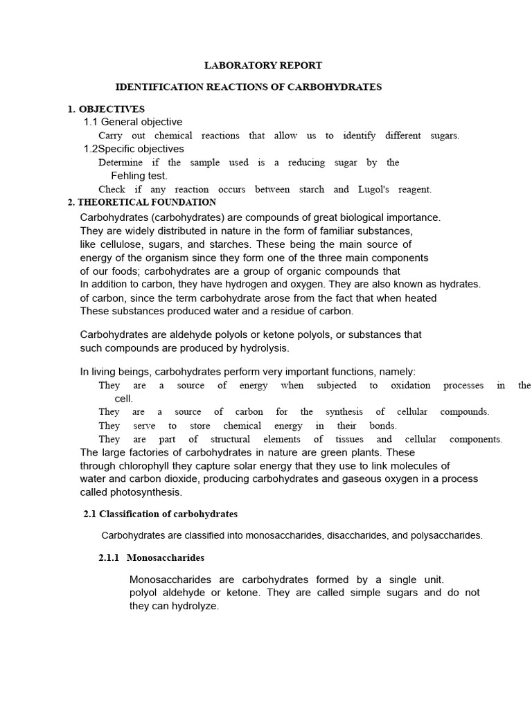Carbohydrate Identification Tests Report | PDF | Carbohydrates | Glucose