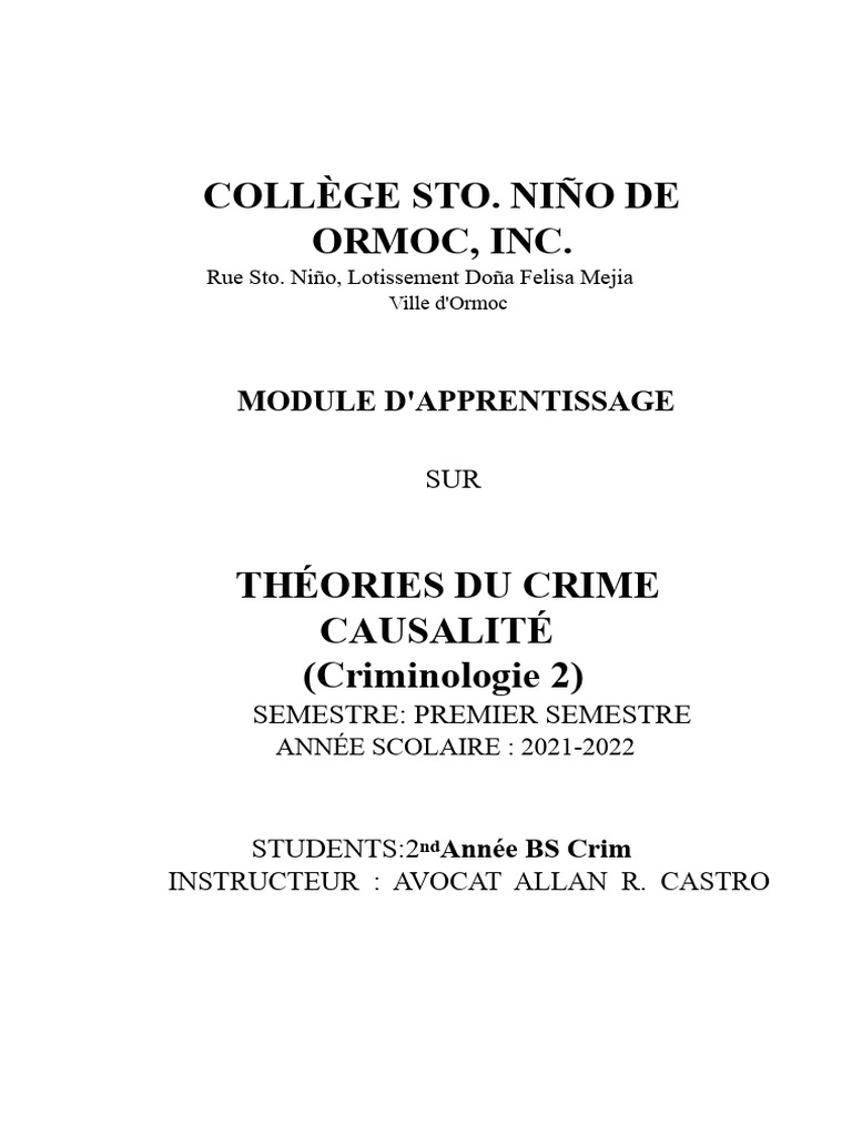 Théories de la Causation Criminelle | PDF | Crimes | Crime et violence