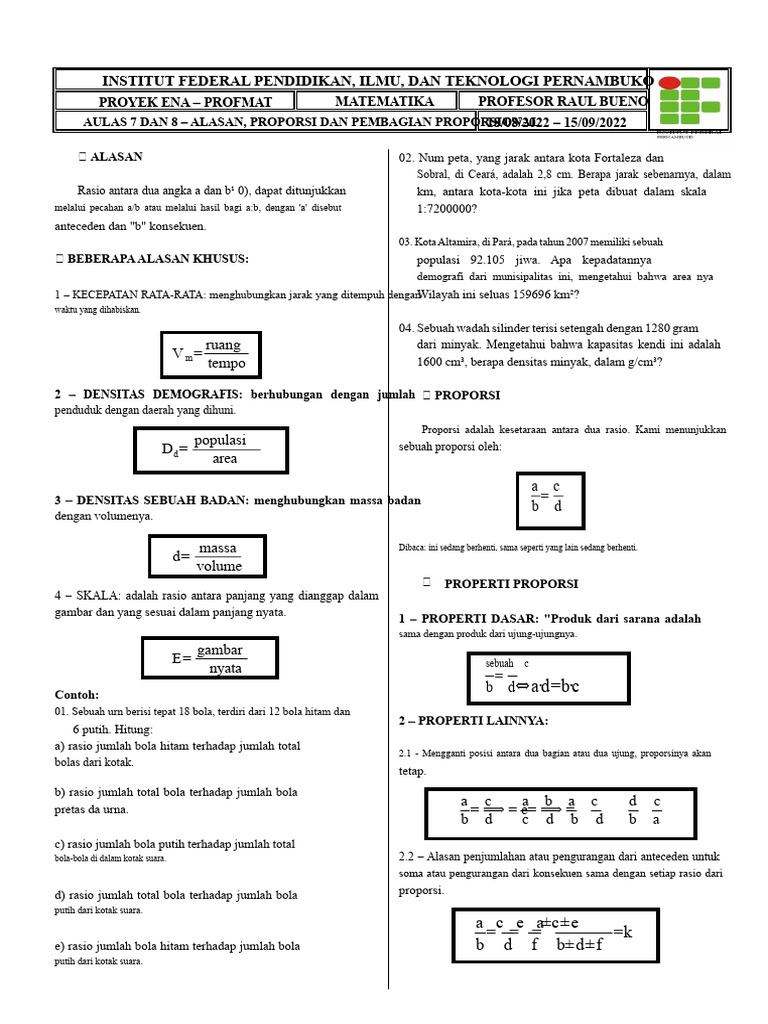 Proporsi dan Rasio dalam Matematika | PDF