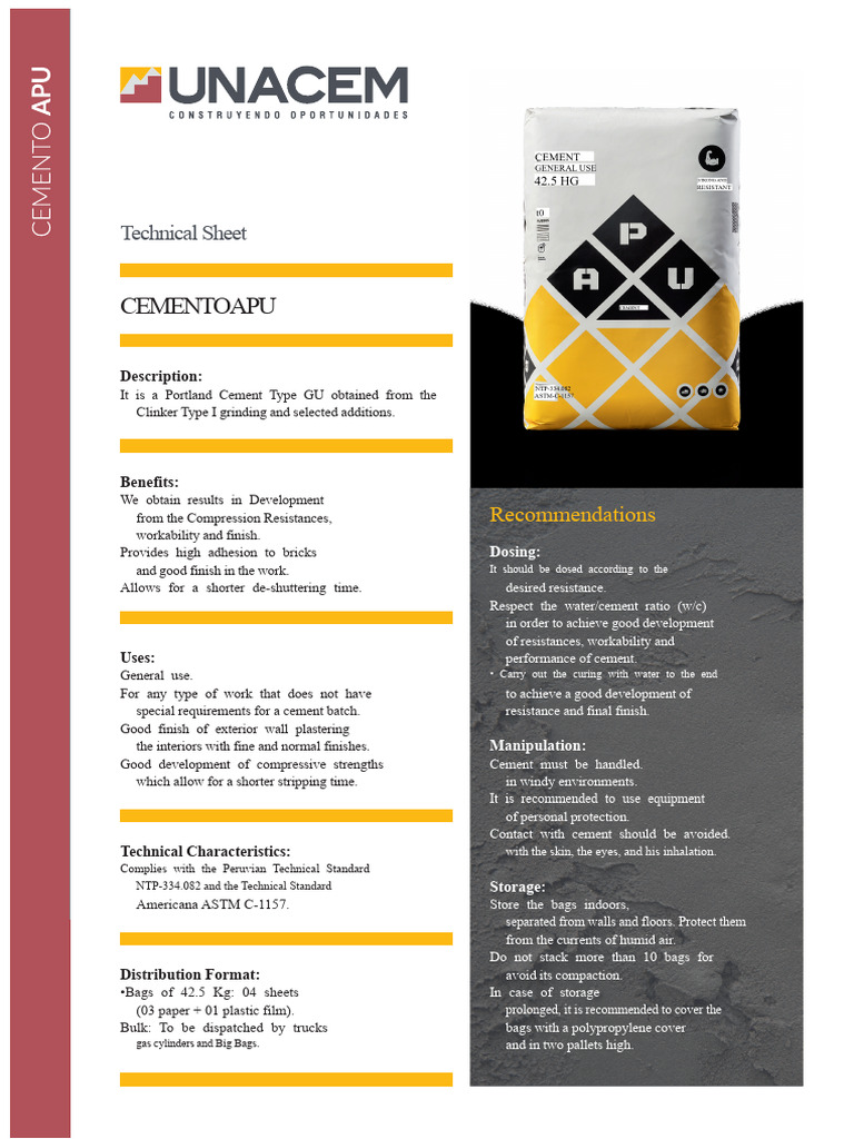 Apu Cement Technical Specifications | PDF | Cement | Building Materials