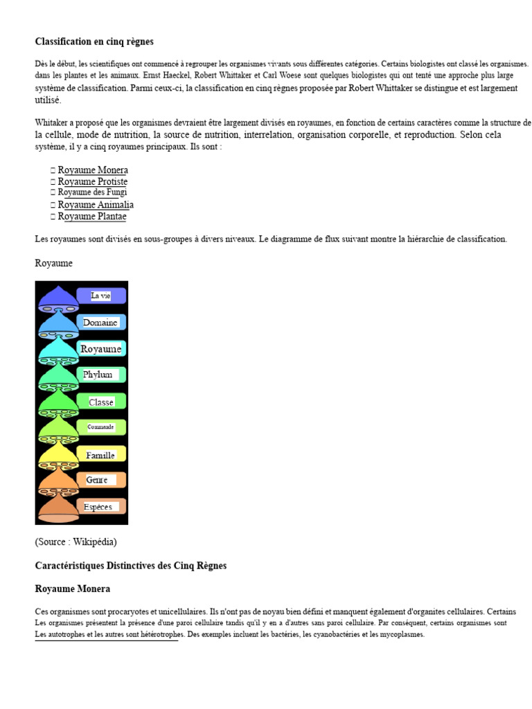Classification des 5 règnes du vivant | PDF | Cellule (Biologie ...