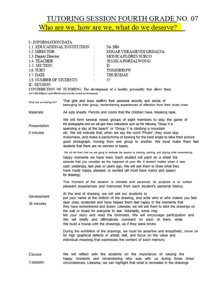 fourthgrade tutoring session | PDF | Feeling | Emotions