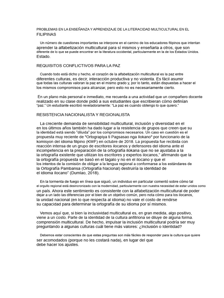 Problemas en La Enseñanza y Aprendizaje de La Literatura Multicultural ...