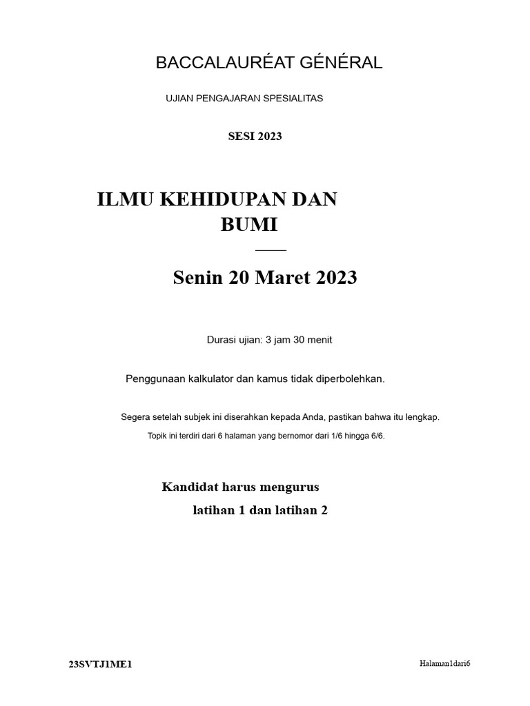 Bac 23 SVT Hari 1 | PDF