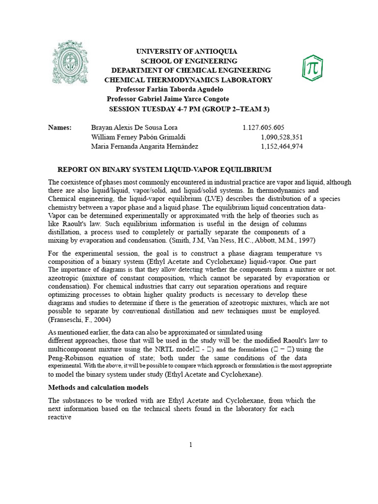 Report On Binary System Liquid-Vapor Equilibrium | PDF | Distillation ...