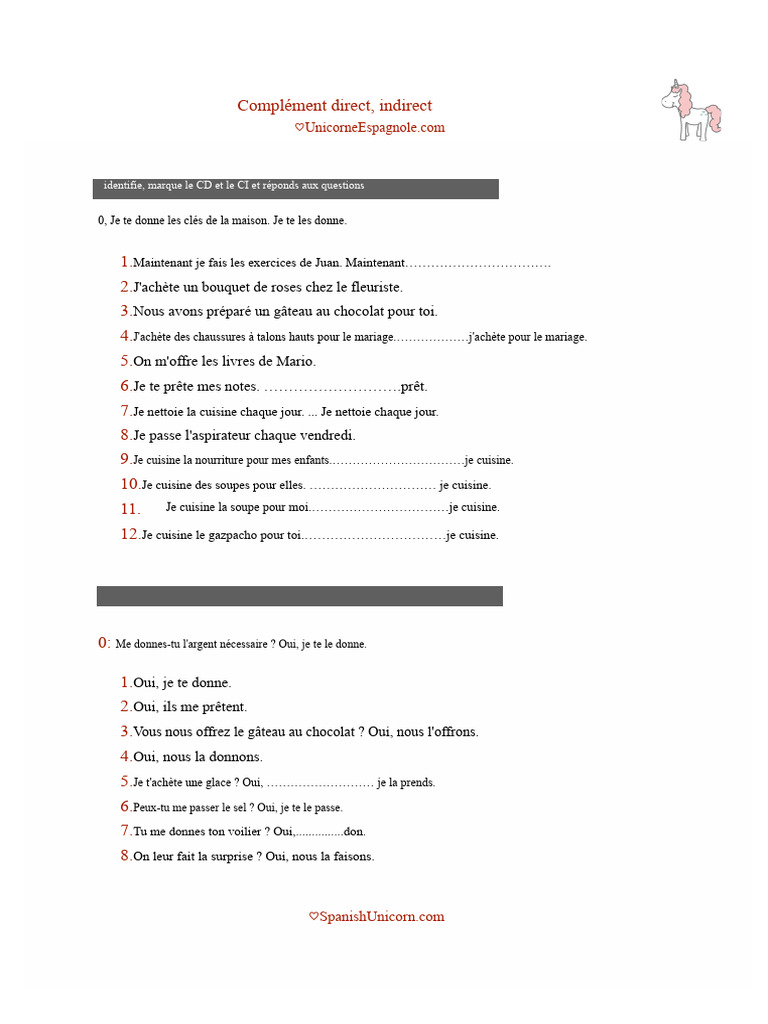 Compléments directs et indirects en français | PDF