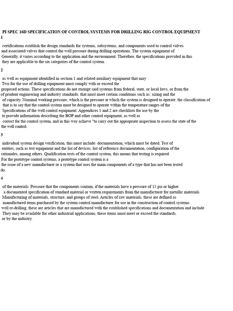 Pi Spec 16D Specification of Control Systems For Drilling Rig Control ...