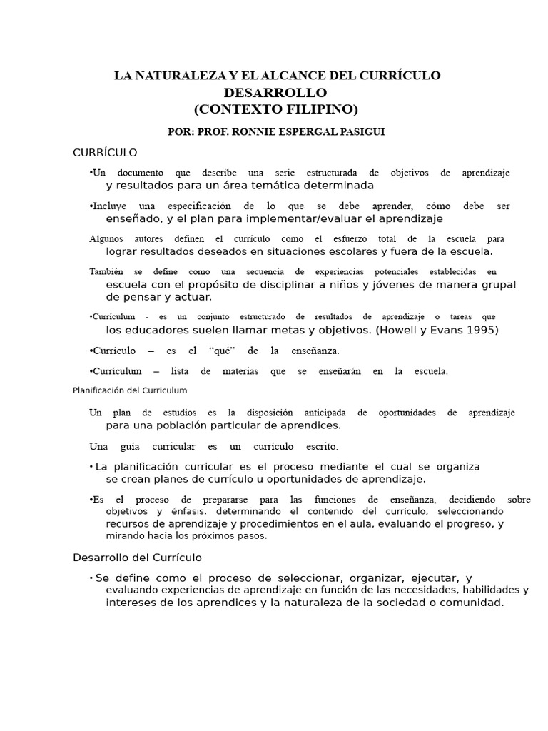 Naturaleza y Alcance del Currículo Escolar | PDF | Plan de estudios ...