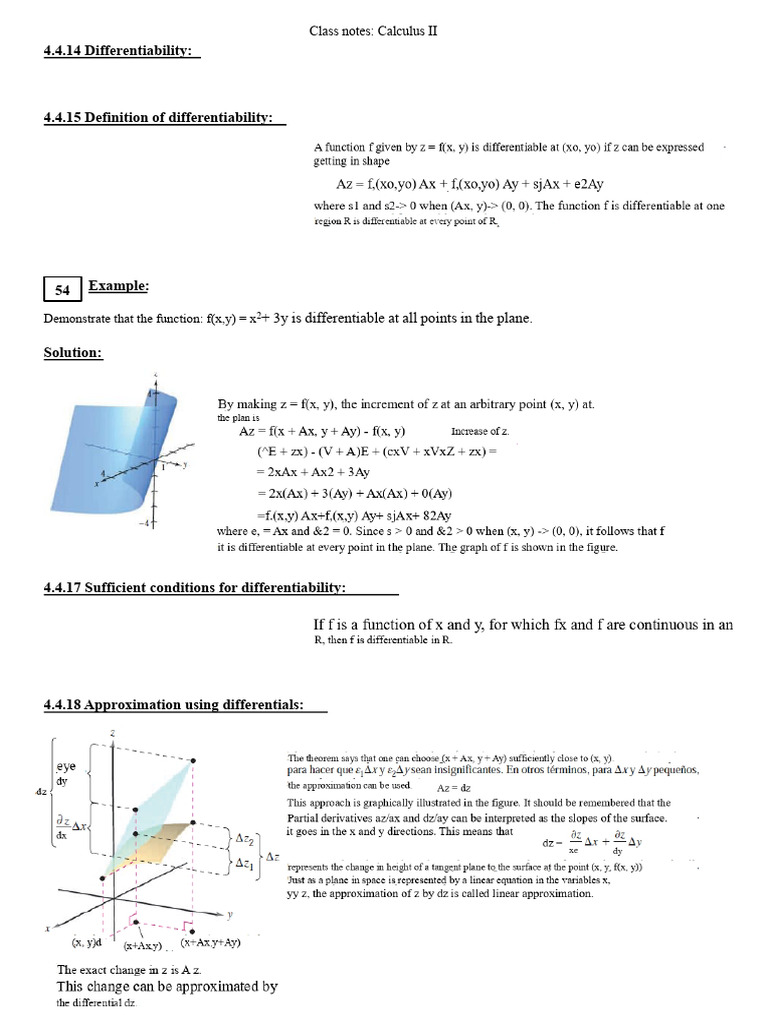 Calculus II Class Notes on Differentiability | PDF | Derivative | Area