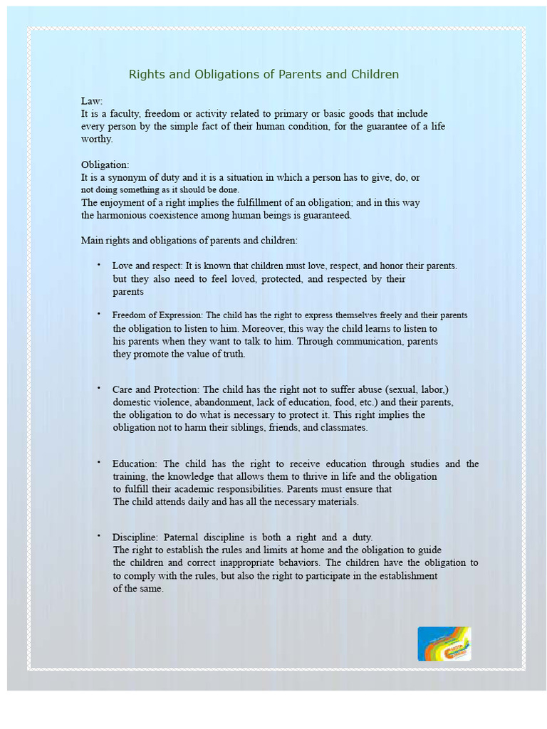 Parent-Child Rights and Duties Explained | PDF | Social Psychology ...