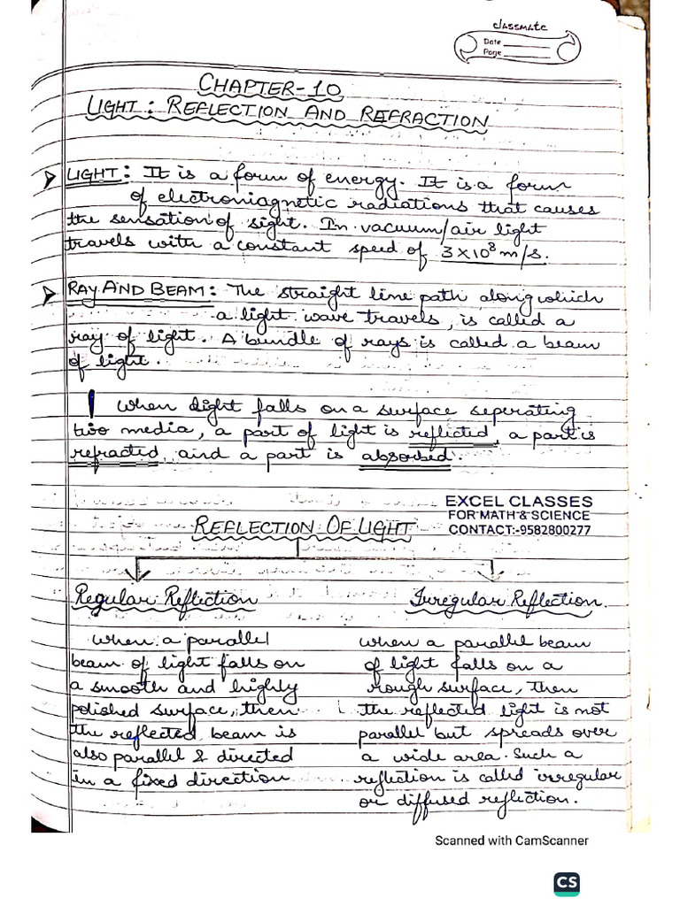 X S CH 9 Light Notes | PDF