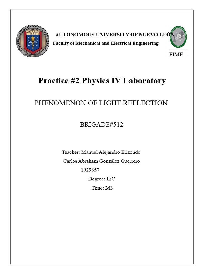 Light Reflection Phenomena in Physics Lab | PDF | Reflection (Physics ...