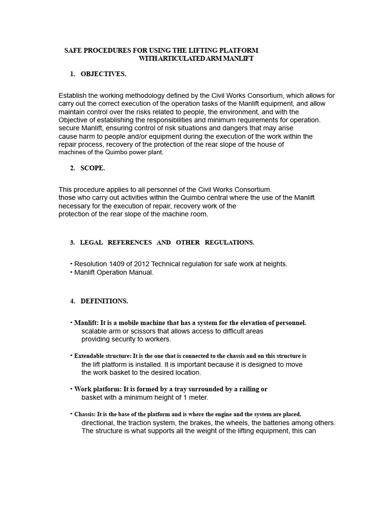 Manlift Operation Procedure | PDF | Elevator | Personal Protective ...