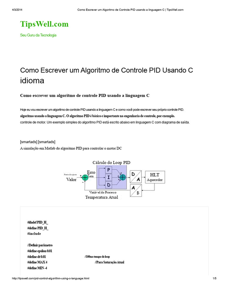 Como Escrever Um Algoritmo de Controle PID Usando A Linguagem C ...