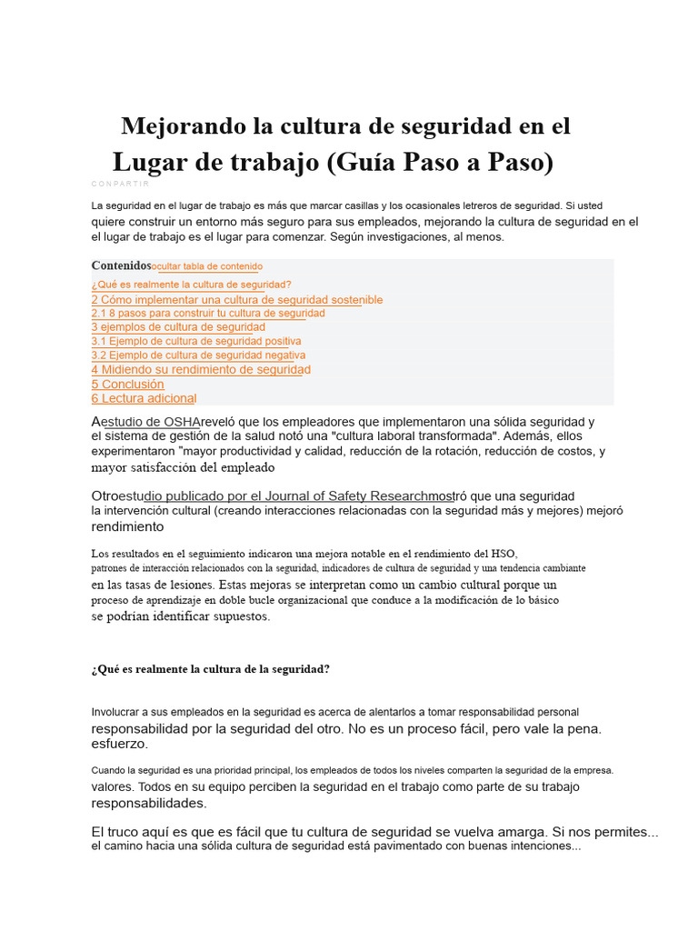 Mejora de la Cultura de Seguridad Laboral | PDF | Valores | Hospital
