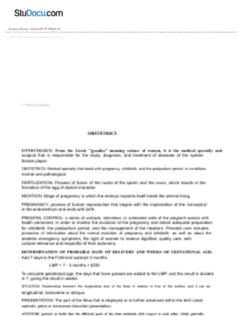 Glossary Obstetrics Glossary of Obstetric Terms With Approximately 50 ...