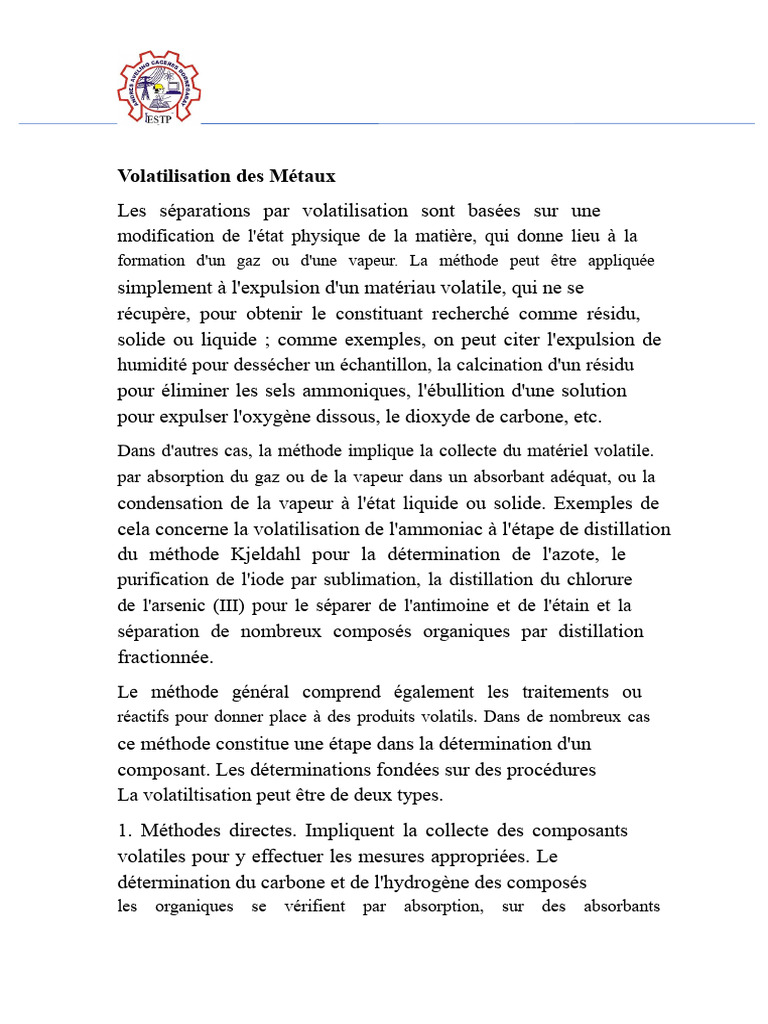 Volatilisation Des Métaux | PDF | Distillation | Métaux