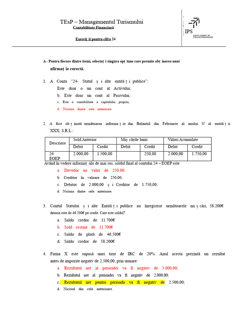 Exercițiu Cu Contul EOEP | PDF