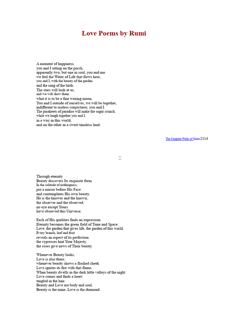 Rumi's Love Poems: A Soulful Journey | PDF | Mirror | Love
