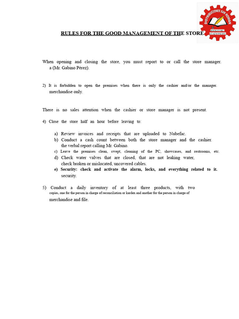 Store Management Guidelines and Procedures | PDF