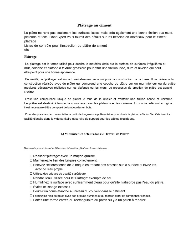 Plâtrage au ciment Guide pratique PDF Plâtre Mortier (matériau) — free download