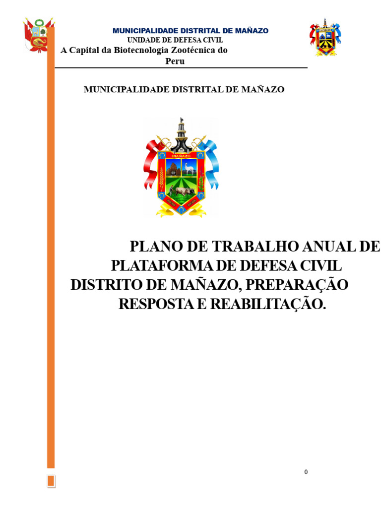 Plano Anual de Defesa Civil em Mañazo | PDF | Planejamento | Defesa civil