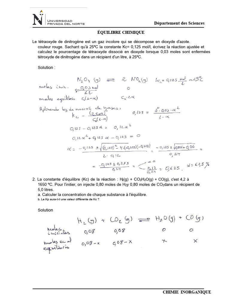 Équilibre chimique et calculs de Kc | PDF | Dissociation (chimie ...