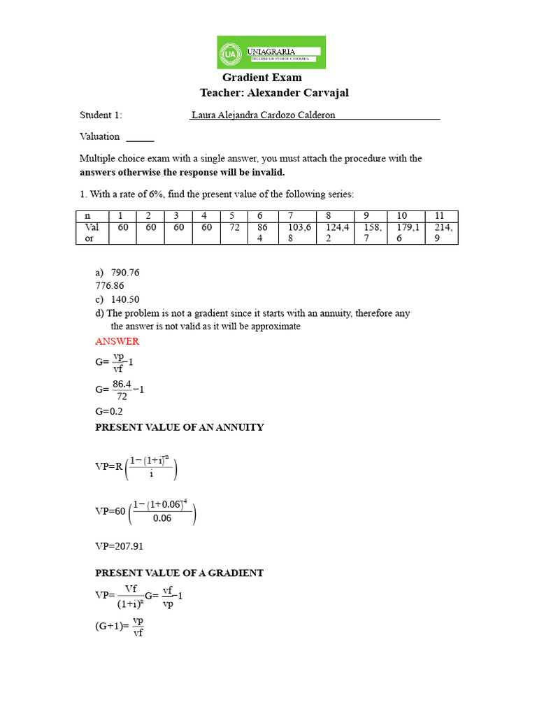 Gradient Exam on Present Value Calculations | PDF