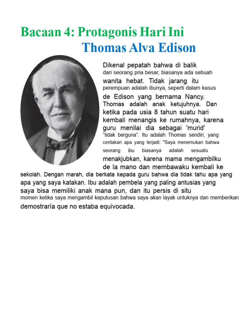 Pembacaan 4 Tokoh Utama Hari Ini Thomas Alva Edison | PDF