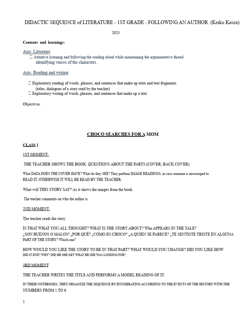 Didactic Sequence Following An Author | PDF | Chicken | Writing