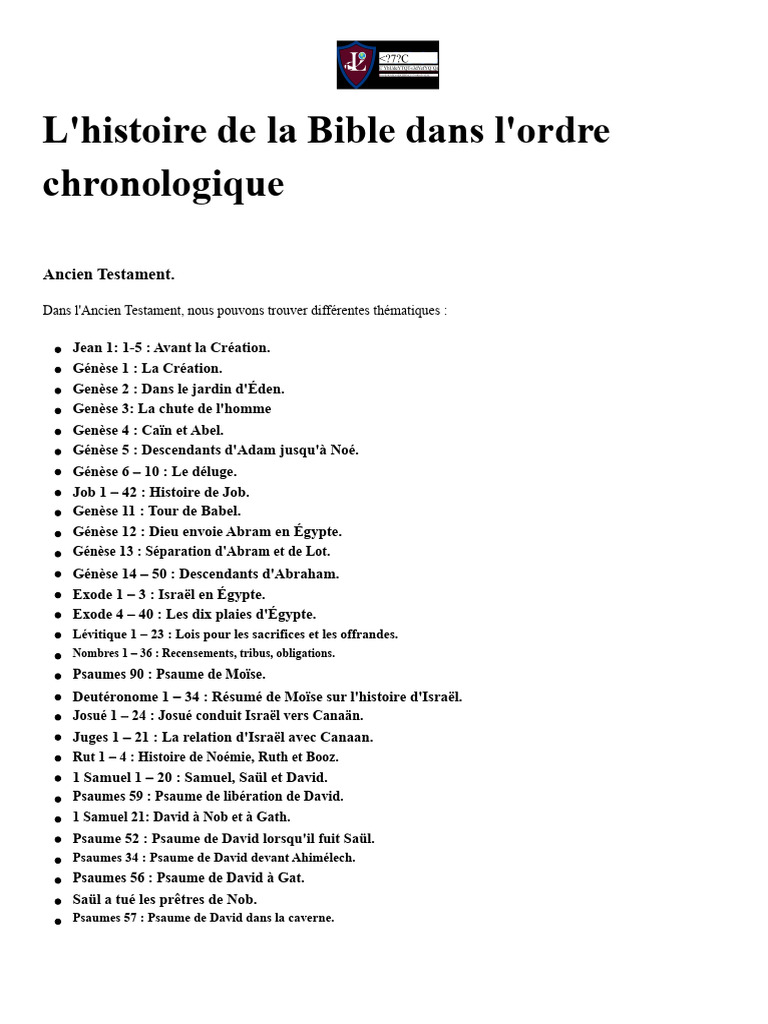 Histoire chronologique de la Bible | PDF | Livres des Rois | David