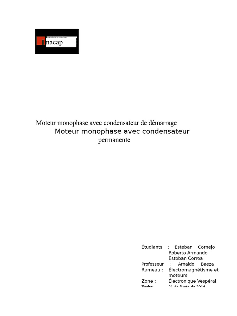 Moteur Monophasé Avec Condensateur de Démarrage Et Moteur Monophasé — free download