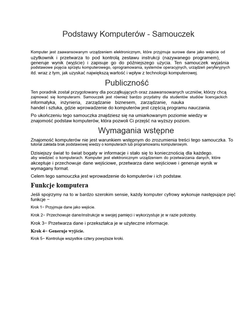 Podstawy Komputerów - Tutorial | PDF