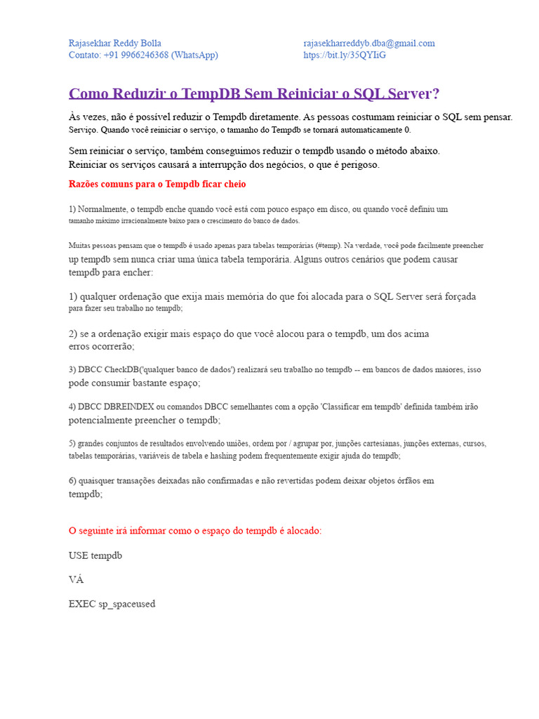 Como Reduzir o TempDB Sem Reiniciar o SQL Server | PDF | Microsoft SQL ...